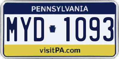 PA license plate MYD1093