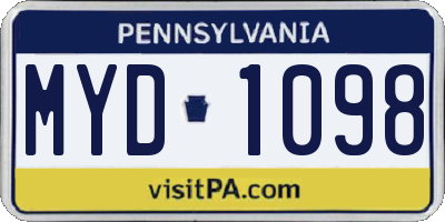 PA license plate MYD1098