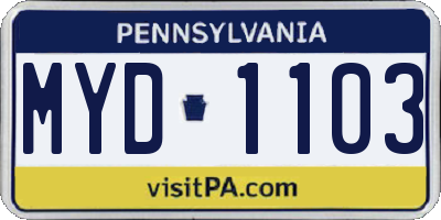 PA license plate MYD1103