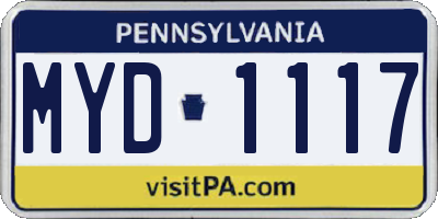 PA license plate MYD1117