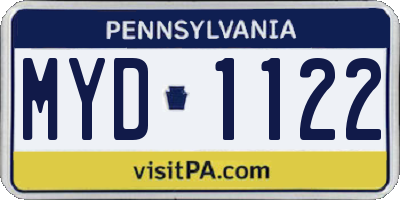 PA license plate MYD1122