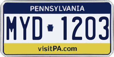 PA license plate MYD1203