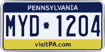 PA license plate MYD1204