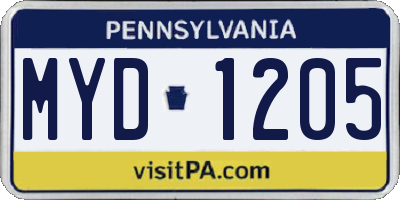 PA license plate MYD1205