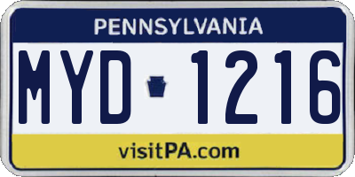 PA license plate MYD1216