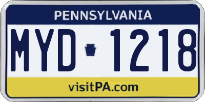 PA license plate MYD1218