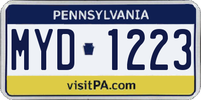 PA license plate MYD1223