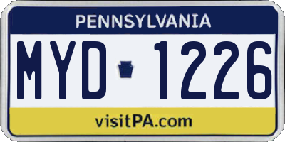 PA license plate MYD1226