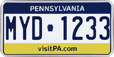 PA license plate MYD1233