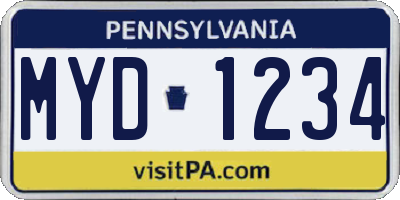 PA license plate MYD1234