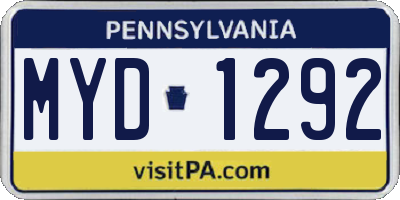 PA license plate MYD1292