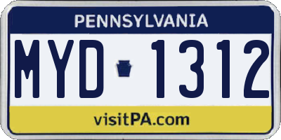 PA license plate MYD1312