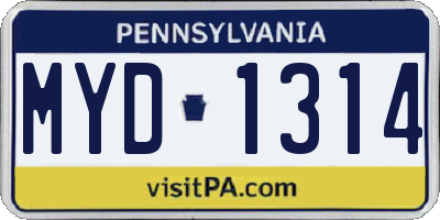 PA license plate MYD1314