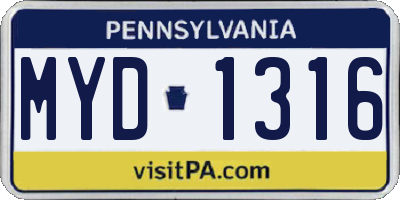 PA license plate MYD1316