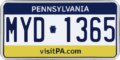 PA license plate MYD1365