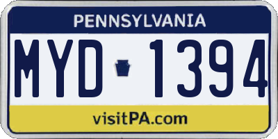 PA license plate MYD1394