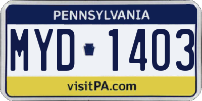 PA license plate MYD1403