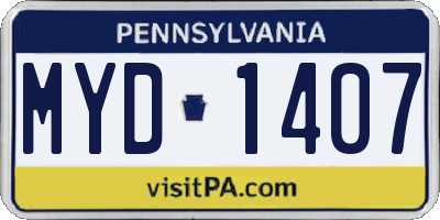 PA license plate MYD1407