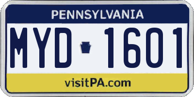 PA license plate MYD1601