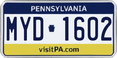 PA license plate MYD1602