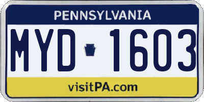 PA license plate MYD1603