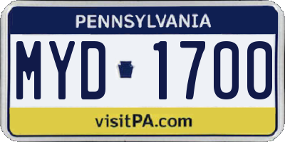 PA license plate MYD1700