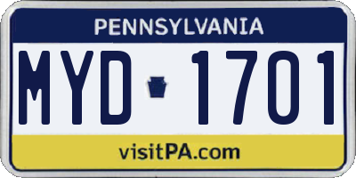 PA license plate MYD1701