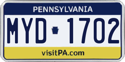 PA license plate MYD1702