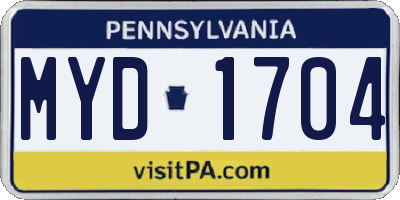 PA license plate MYD1704