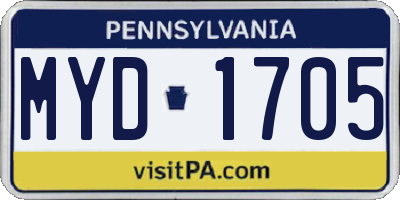 PA license plate MYD1705