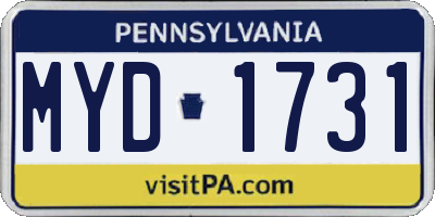 PA license plate MYD1731