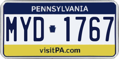 PA license plate MYD1767