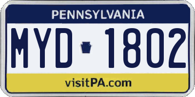 PA license plate MYD1802