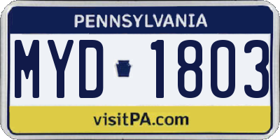 PA license plate MYD1803