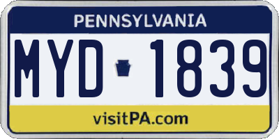 PA license plate MYD1839
