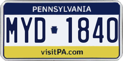 PA license plate MYD1840