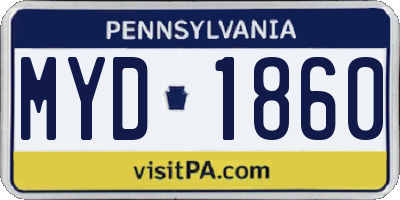 PA license plate MYD1860
