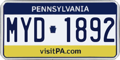 PA license plate MYD1892