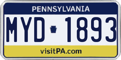 PA license plate MYD1893