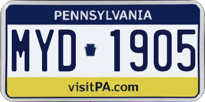 PA license plate MYD1905