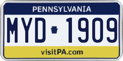 PA license plate MYD1909