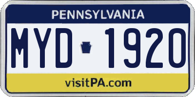 PA license plate MYD1920