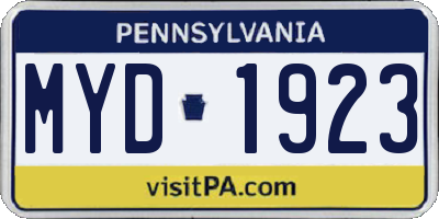 PA license plate MYD1923