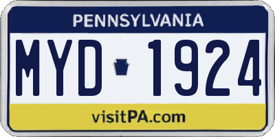 PA license plate MYD1924