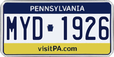 PA license plate MYD1926