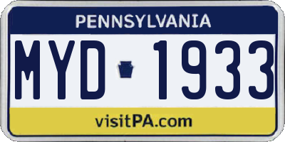 PA license plate MYD1933