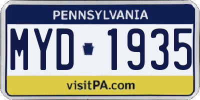 PA license plate MYD1935