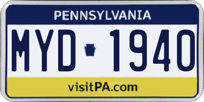 PA license plate MYD1940