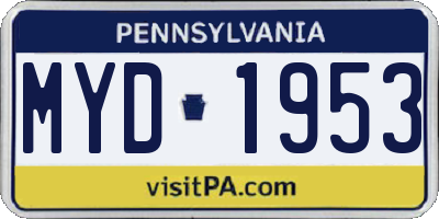 PA license plate MYD1953