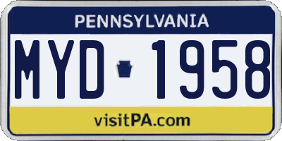 PA license plate MYD1958